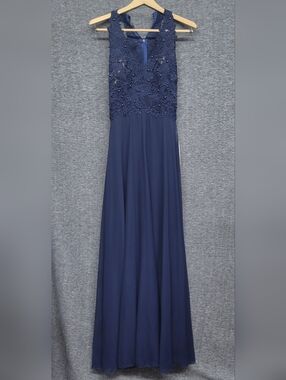 Babyonline Navy Beaded Lace Bodice Evening Gown Women's Size 8